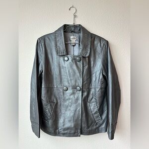 Chico’s Silver Shimmer Leather Collared Short Peacoat Jacket Coat Size 2